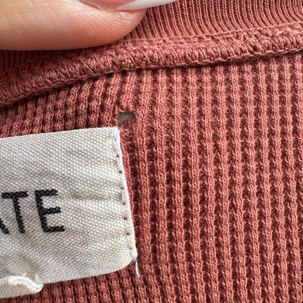 Mate The Label Waffle Knit Thermal Organic Cotton Shirt Small Orange Long Sleeve - Picture 4 of 7
